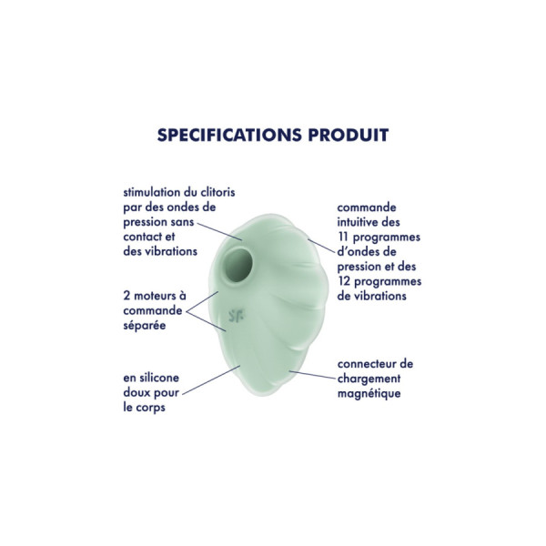 Stimulateur clitoridien par onde de pression sans contact et par vibration USB vert menthe, Cloud Dancer Satisfyer 
